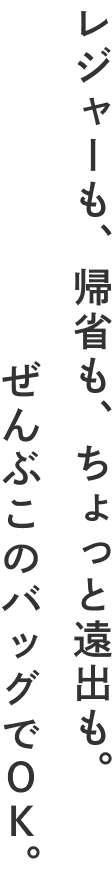 レジャーも、帰省も、ちょっ遠出も。ぜんぶこのバッグでOK。